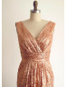 Rose Gold Ruched Sequin V Back Bridesmaid Dress